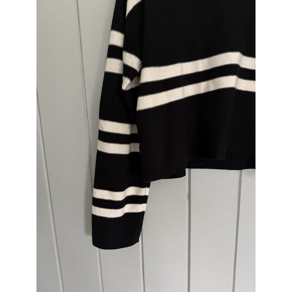 LNA Luca Sweater L Large Modal Blend Striped V Neck Long Sleeve Black White - Picture 7 of 7